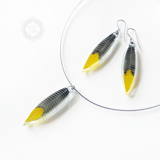 Piórkowy zestaw grey&yellow MAKU-pracownia szkła
