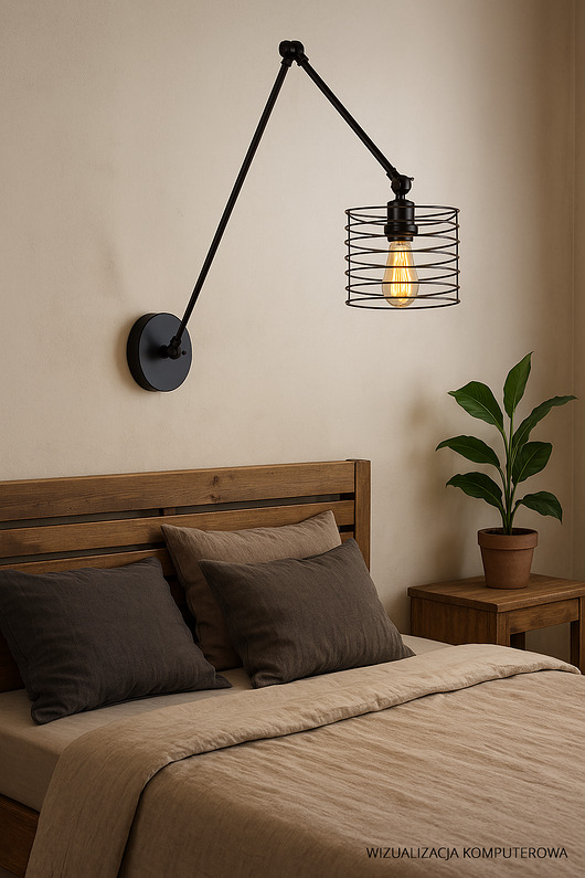 kinkiety Regulowany kinkiet na wysięgniku ruchomym LIMA LOFT z drucianym kloszem