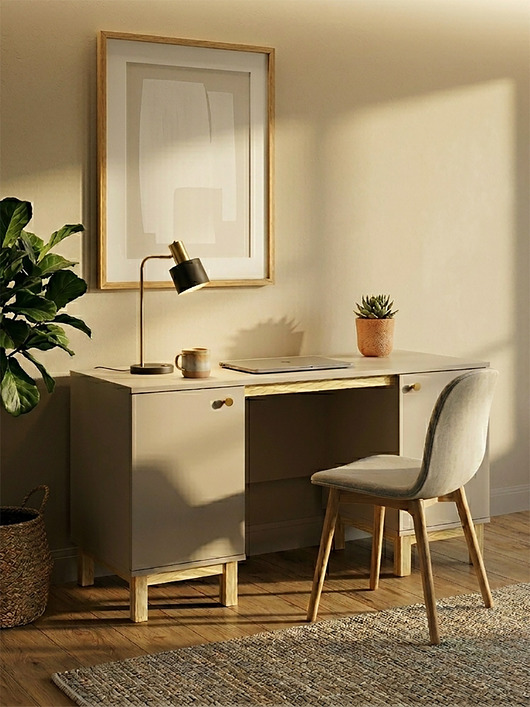 biurka Biurko B-MODEL-1 z dwiema szafkami, szarobeżowe, kaszmirowe, 140x60