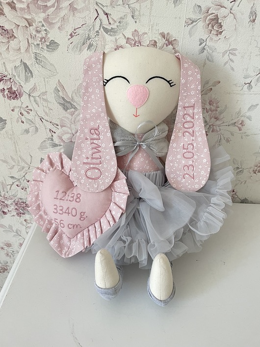 misie i maskotki Irminka króliczek z metryczką