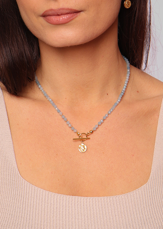 naszyjniki - inne Naszyjnik akwamaryn toggle z zawieszką