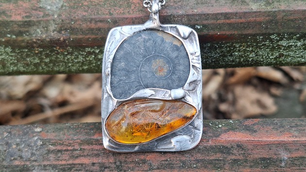 wisiory Amonit i bursztyn - wisiorek