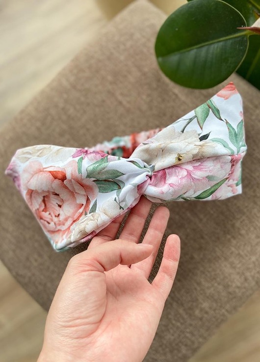 Bawełniana opaska turban piwonie sacky bag
