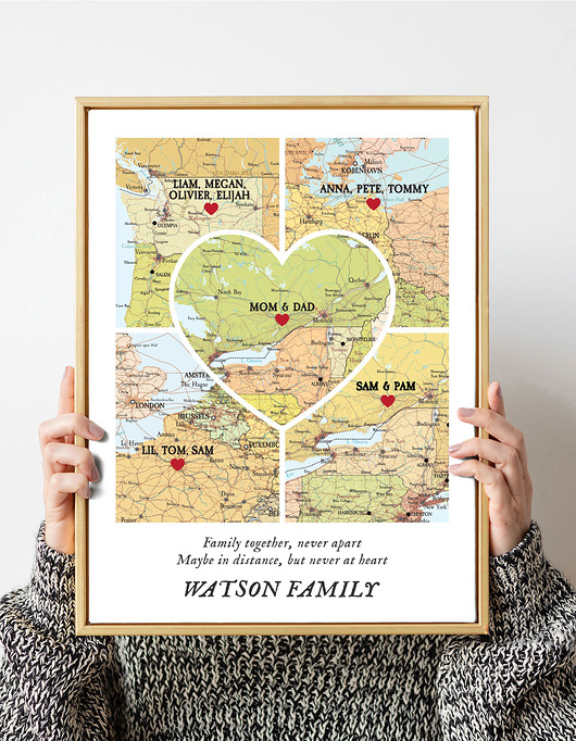 plakaty Plakat Personalizowana mapa rodzina  5 lokalizaci
