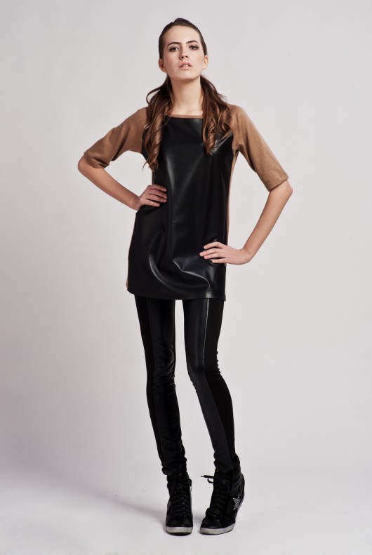 Leather face tunic, Blu103 mocca Lanti