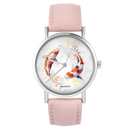 zegarki damskie Zegarek - Karpie Koi - pudrowy róż, skóra