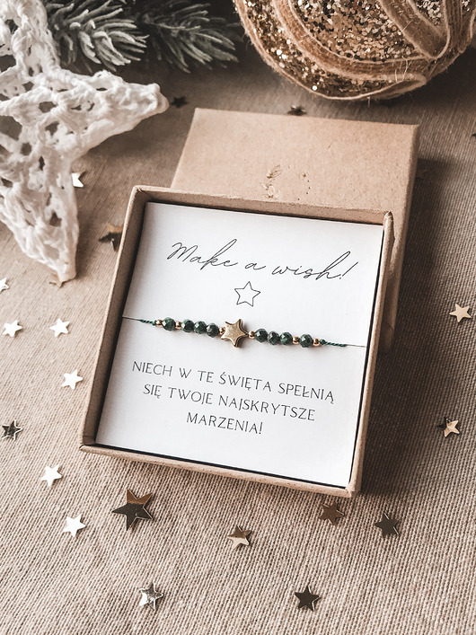bransoletki z kamieni naturalnych Bransoletka Make a wish zielona z malachitem prezent na Święta