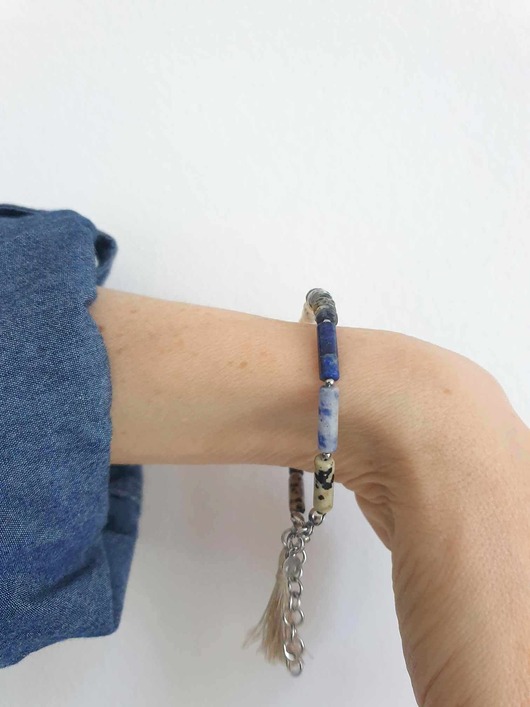 bransoletki z kamieni naturalnych Bransoletka patyczki z opalem dendrytowym, lapis lazuli, jaspisem