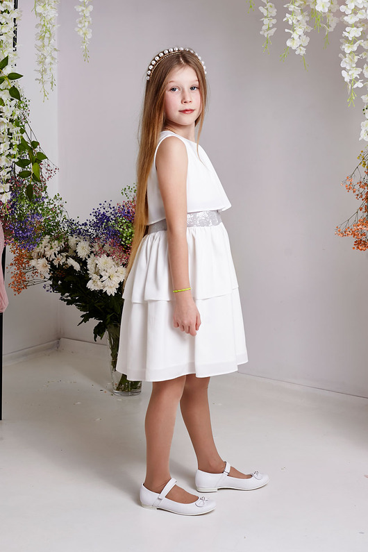 sukienki dla dziewczynki Kremowa elegancka sukienka za falbanami Celia