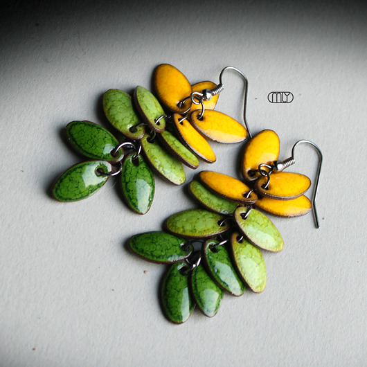 kolczyki ceramiczne Soczyste Listki/stal chirurgiczna/