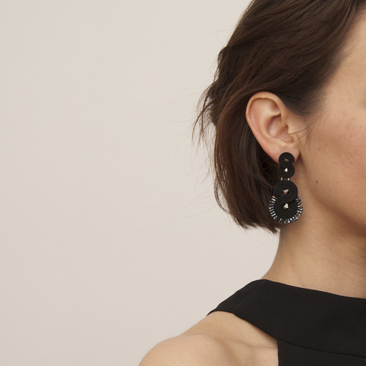 kolczyki soutache Czarne kolczyki wkrętki duże - sutasz