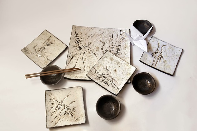 patery i talerze Ceramiczny komplet do sushi dla 4 osób