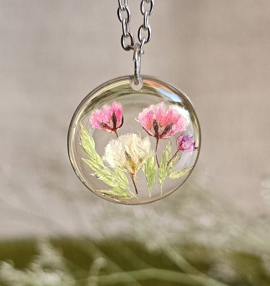 wisiory Wieczne kwiaty srebrny wisiorek prawdziwe kwiaty naszyjnik różowy