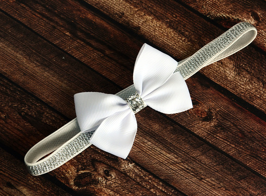 FairyBows opaska duża kokarda biała NA CHRZEST FairyBows