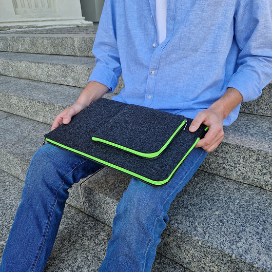 etui na laptopa FILCOWE ETUI na laptopa i zasilacz grafit fluo zielony zamek