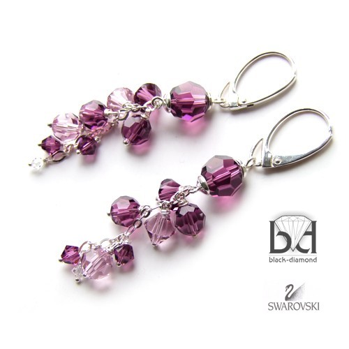 Fioletowe Gronka kryształ Swarovski Black Diamond