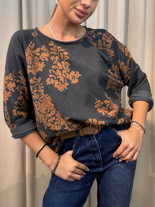 bluza bez kaptura damska Bluza w kwiaty Grafite