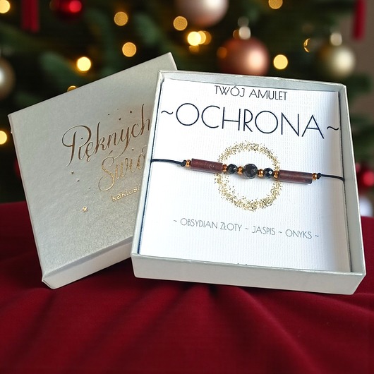 bransoletki z kamieni naturalnych Amulet - OCHRONA - świąteczne pudełko - obsydian, jaspis, onyks