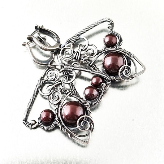 kolczyki wire wrapping Twisted Maroon - kolczyki lub klipsy
