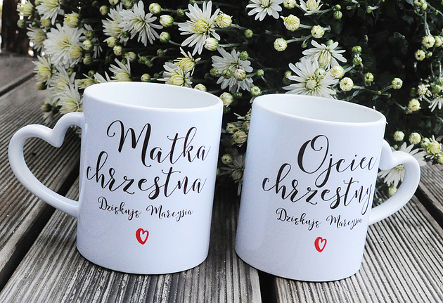 kubki Kubki na chrzciny, chrzest dla Matki i Ojca Chrzestnego, podziękowanie