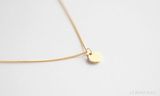 Gold Plated Small Round Tag Necklace Le Boho Bleu