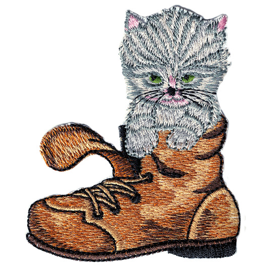 naszywki na ubrania Naszywka naprasowanka KOTEK W BUCIE termoprzylepna haft 7x8,3cm