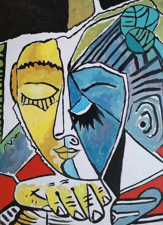 obrazy Kolorowy obraz  olejny do salonu Pablo Picasso - Głowa czytającej kobiety
