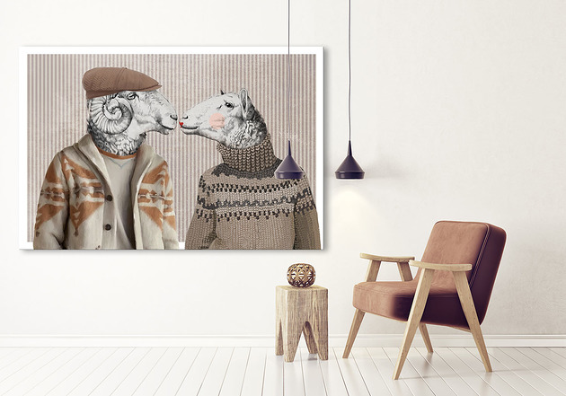 ozdoby wielkanocne OBRAZ NA PŁÓTNIE -BARAN I OWCA 120x80cm