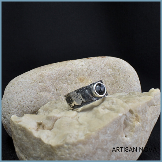 pierścionki srebrne Pierścionek Obrączka ze Srebra i Obsydianu. Rozmiar 15