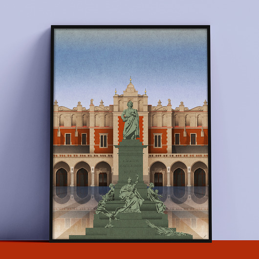 plakaty Plakat Pomnik Mickiewicza na tle Sukiennic, Kraków