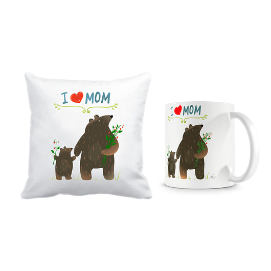 zestaw. kubek i poszewka. i love mom Love Life and Forest