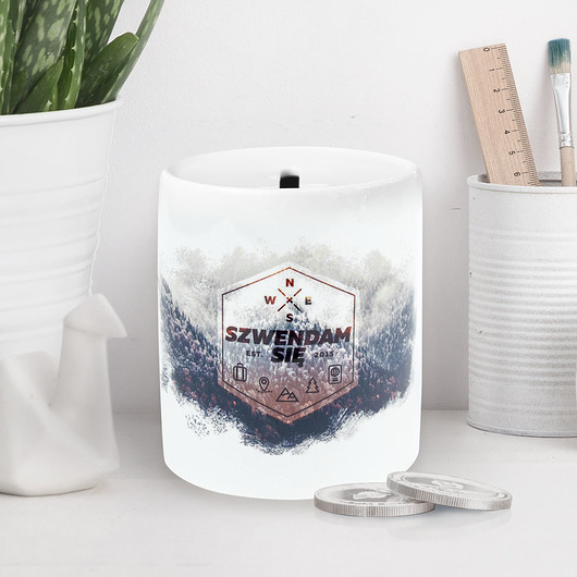 Skarbonka ceramiczna SZWENDAM SIĘ biała Szwendam sie