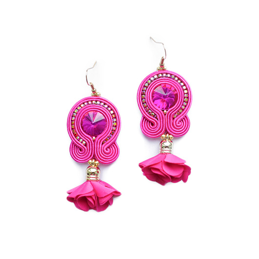 Koktajlowe , fuksjowe kolczyki soutache Mró Soutache