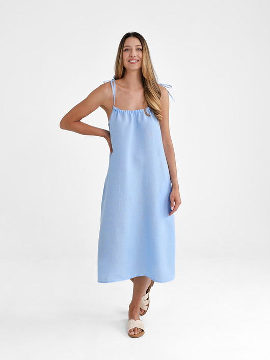 sukienki midi damskie Lniana Sukienka FLORA MIDI blue sky