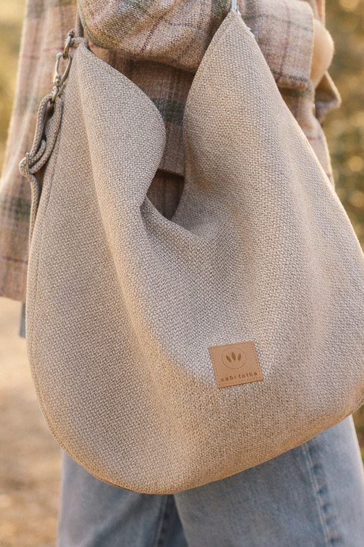 torby na ramię Torba hobo z plecionki tapicerskiej Beżowa