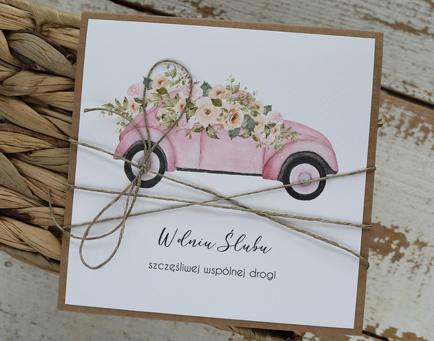 zaproszenia i kartki na ślub Stylowa kartka ślubna auto