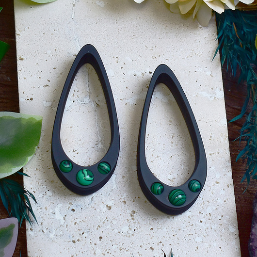 biżuteria różna Tunele do uszu 25-100mm / wydłużone łezki z kamieniami / malachit syntetyczny