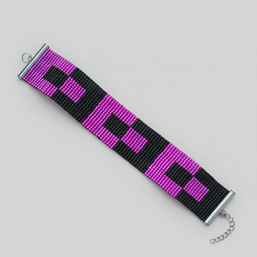 bransoletki ze szkła Różow-czarna bransoleta płaska