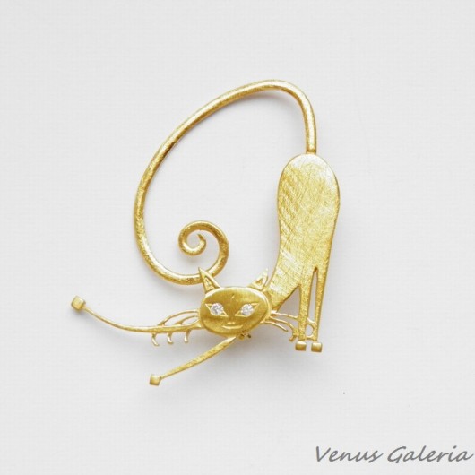 Broszka srebrna pozłacana- Kot Filemon VENUS GALERIA