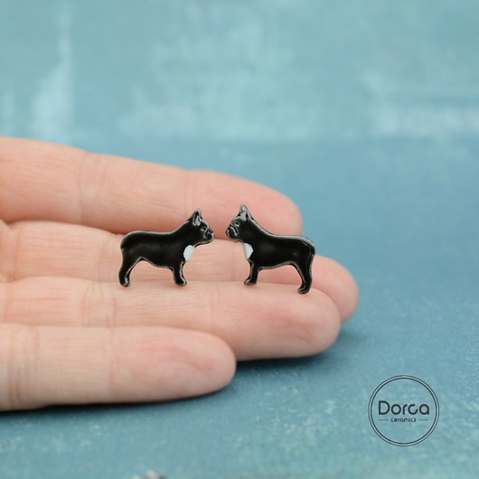 Buldog francuski mini- ceramiczne kolczyki Dorca