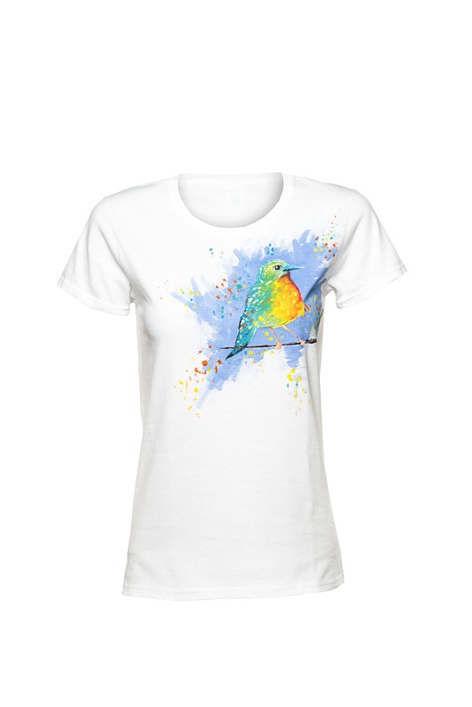 t-shirt damskie Koszulka z kolibrem malowanym ręcznie.