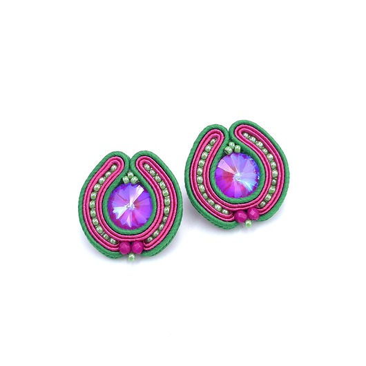kolczyki soutache Kolczyki sutasz sztyfty różowo zielone okrągłe Amber