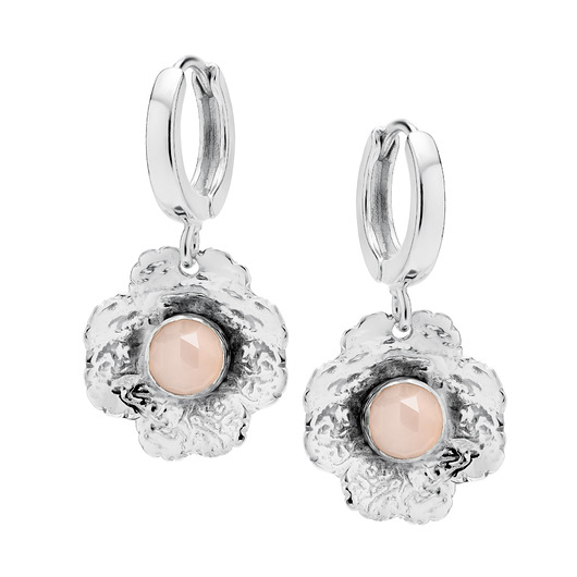 kolczyki srebrne Srebrne kolczyki wiszące kwiatki z różowym kamieniem BLOSSOM