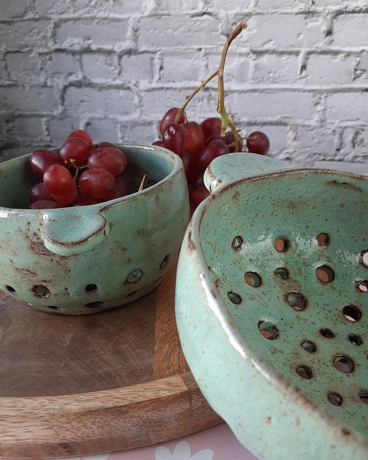 kuchnia - różne Ceramiczny ręcznie robiony miętowy durszlak na maliny, borówki