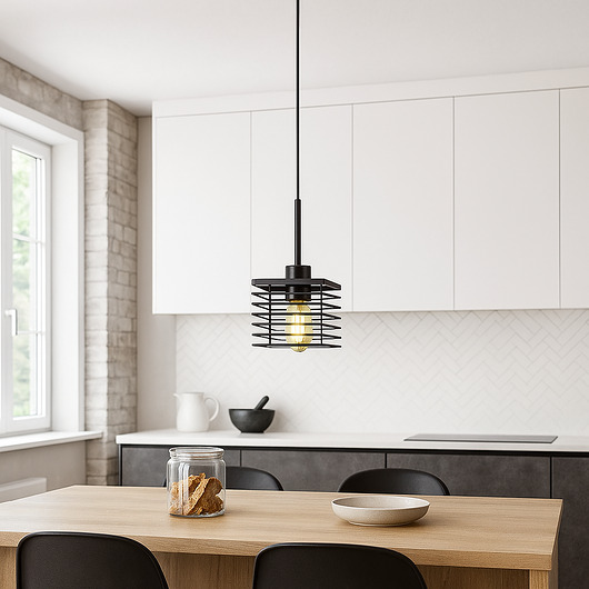 lampy wiszące Czarna mała lampa sufitowa do kuchni druciana loftowa LED CORIA LOFT