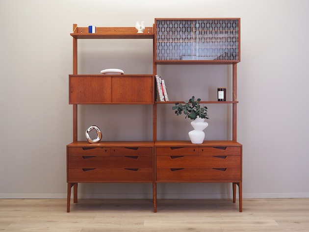 regały i półki Regał systemowy tekowy, norweski design, lata 60, Kjell Riise, Br