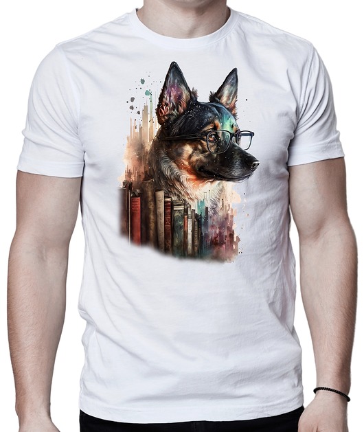 t-shirty męskie Koszulka pies książki owczarek niemiecki