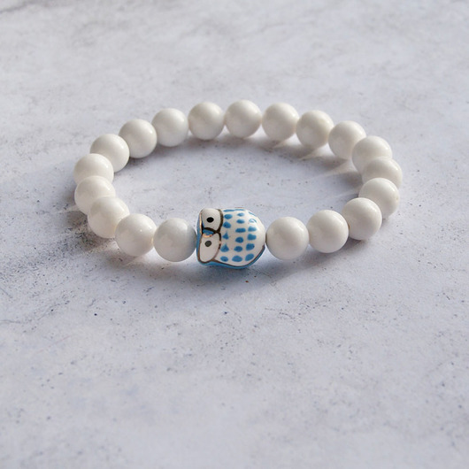 porcelanowa SOWA : jadeit biały kaktusia