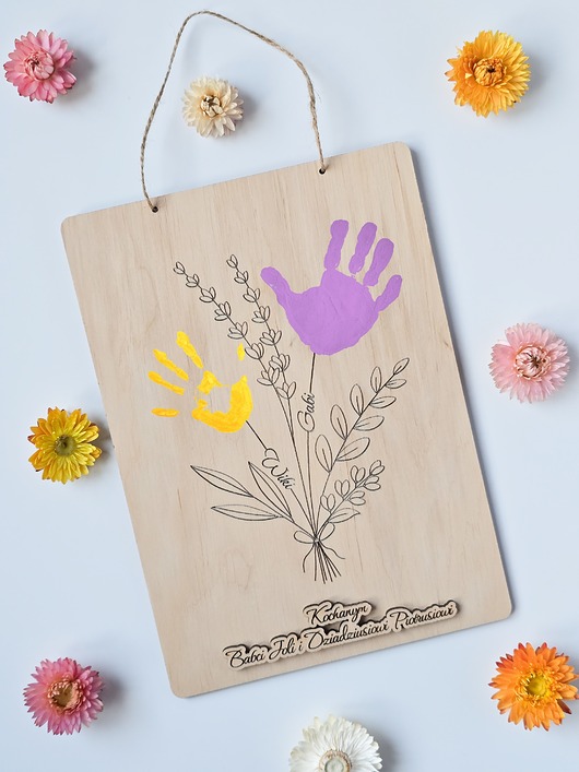 Ozdoby na ścianę Personalizowany prezent na Dzień Babci i Dziadka - tabliczka na odciski dłoni