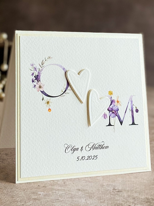 zaproszenia i kartki na ślub Kartka ślubna z inicjałami Młodej Pary, WP 53c